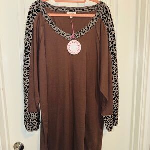Umgee Dress with Animal Print Balloon Sleeves